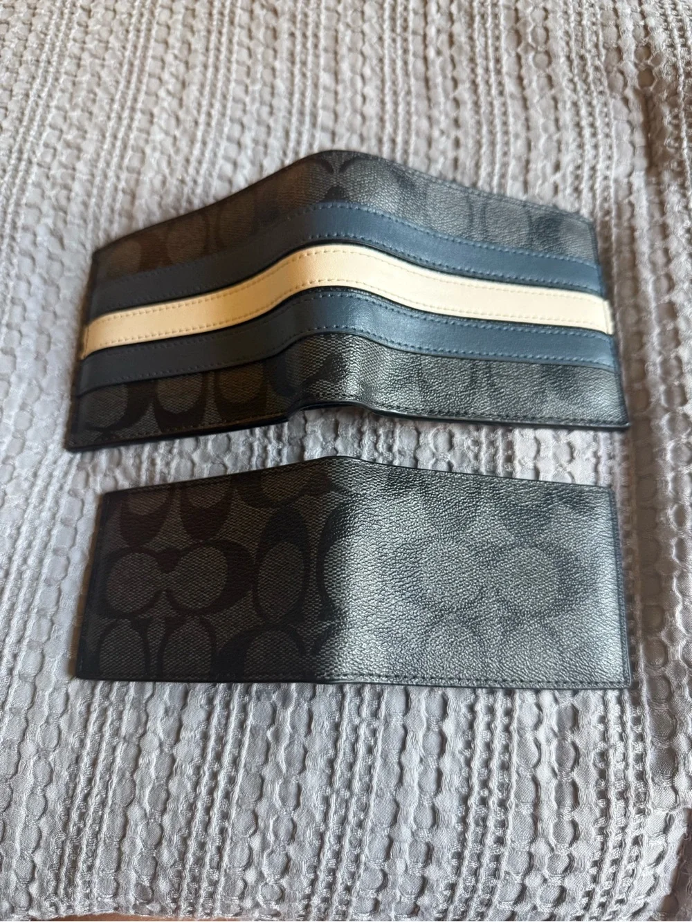 Coach Men's Bifold Wallet in Black, Navy and Cream Stripe